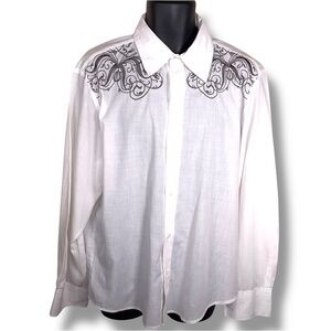XL Y2K Vintage Pop Icon White Button Front Long Sleeve Shirt Mens Filigre